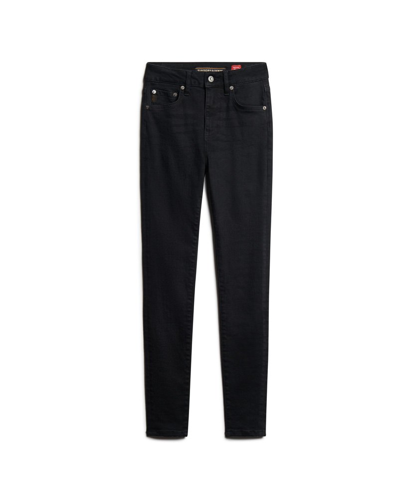 skinny jeans met hoge taille van biologisch katoen in een zwarte wassing.