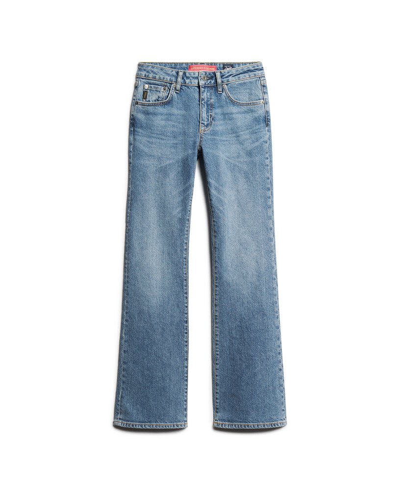 vintage mid-rise slim flare jeans in donker indigo verouderd.