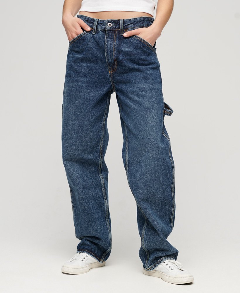 vintage jeans van biologisch katoen in de kleur palms dark blue.