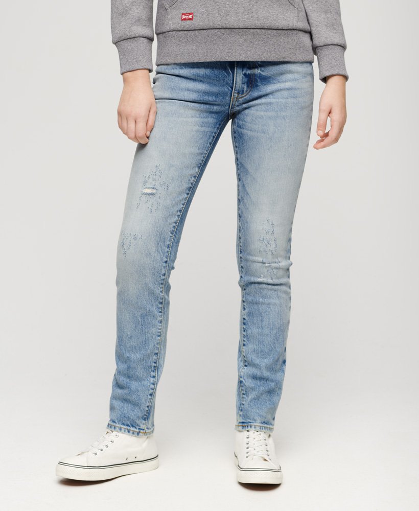 slim fit jeans met middelhoge taille van biologisch katoen in canyon blue