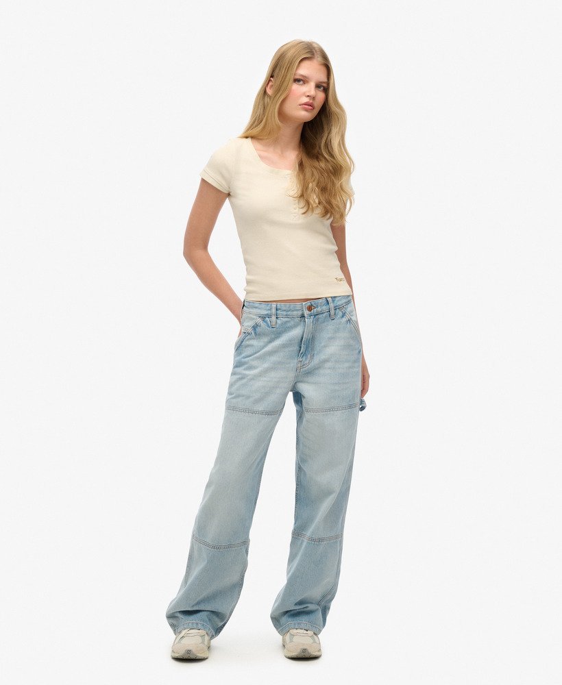 biologische katoenen mid-rise denim timmermansjeans in antiekblauw