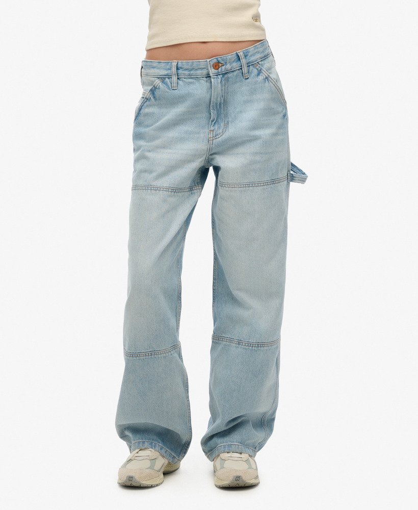 biologische katoenen mid-rise denim timmermansjeans in antiekblauw