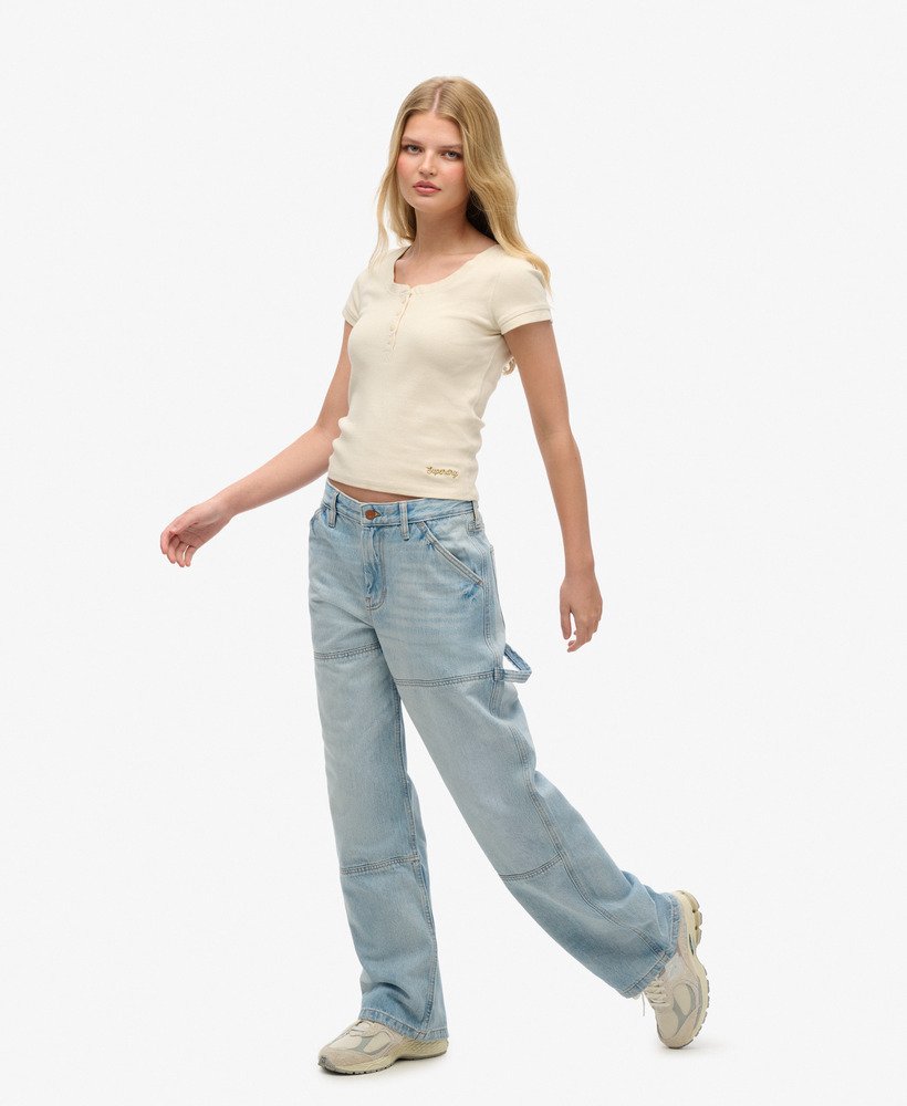biologische katoenen mid-rise denim timmermansjeans in antiekblauw