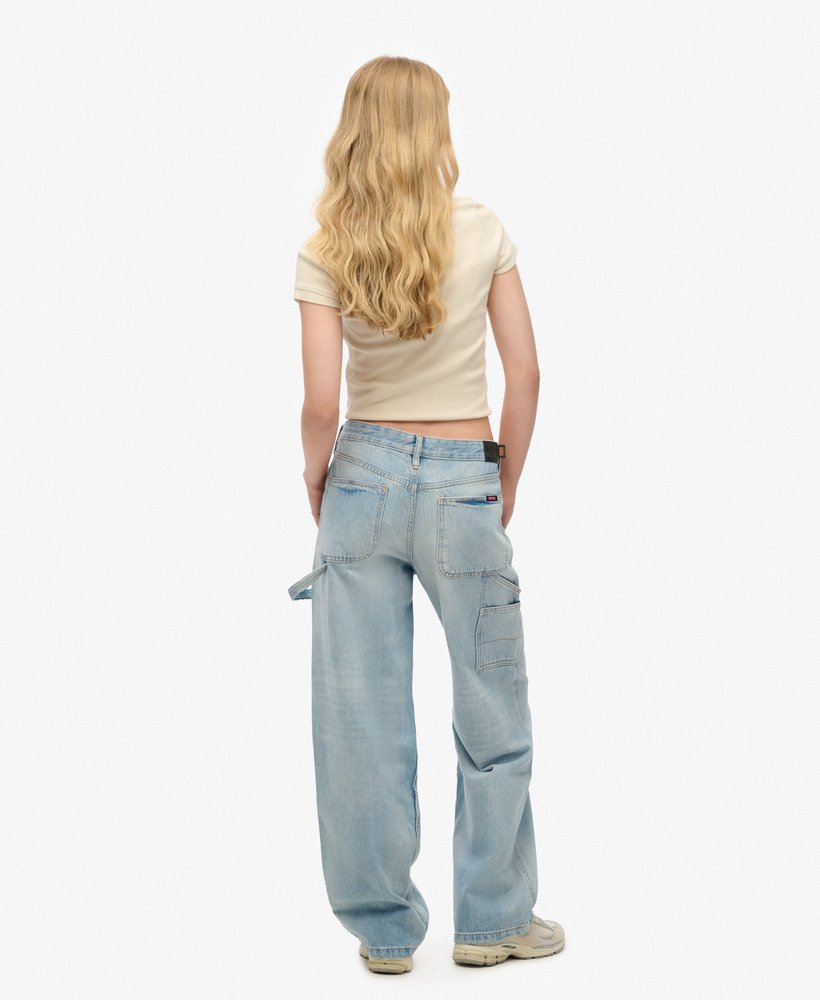 biologische katoenen mid-rise denim timmermansjeans in antiekblauw