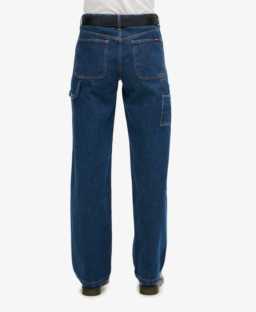 biologische katoenen mid-rise denim timmermansjeans in gewassen blauw.