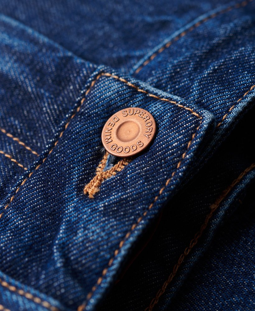 biologische katoenen mid-rise denim timmermansjeans in gewassen blauw.