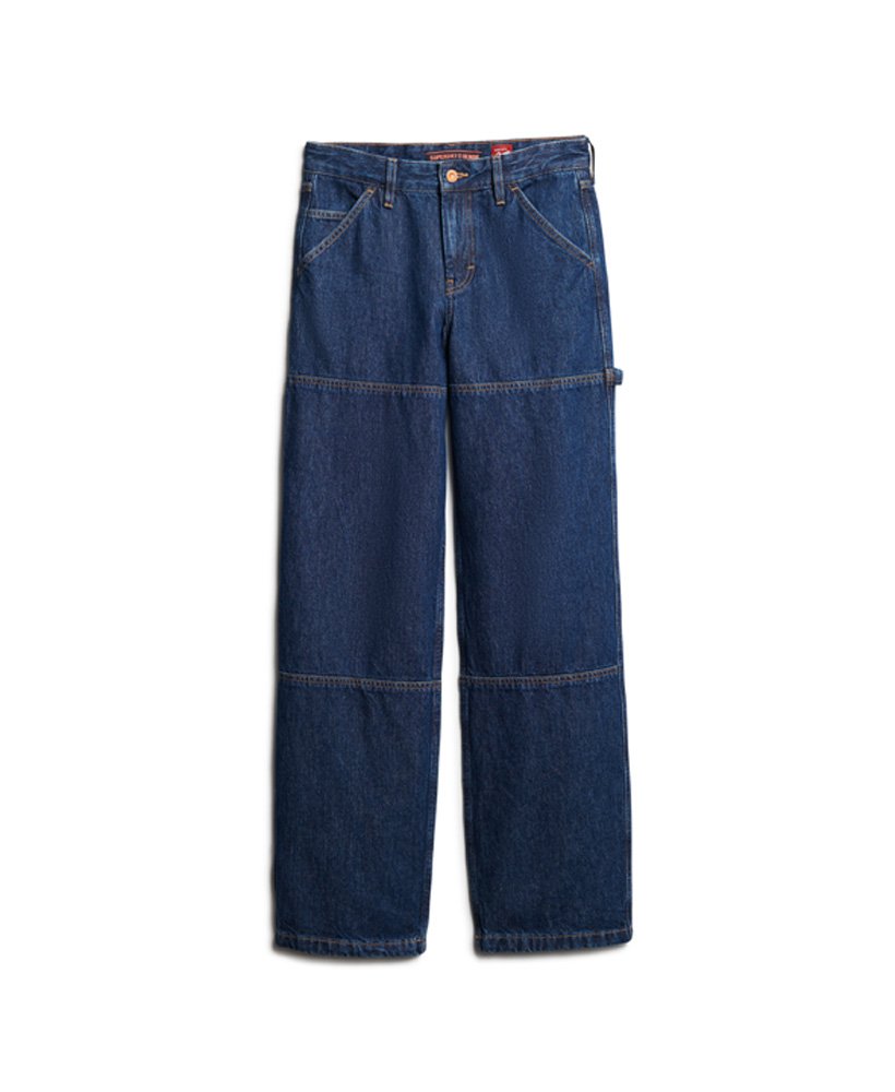 biologische katoenen mid-rise denim timmermansjeans in gewassen blauw.
