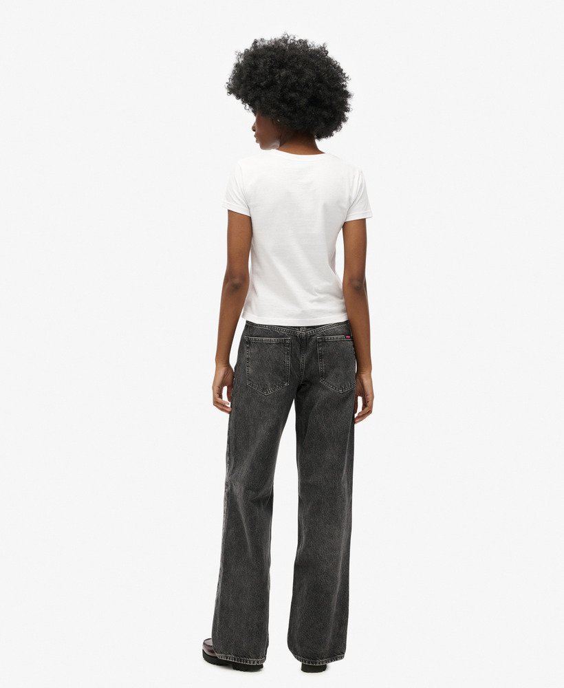 mid-rise wide leg jeans in wolcott black stone
