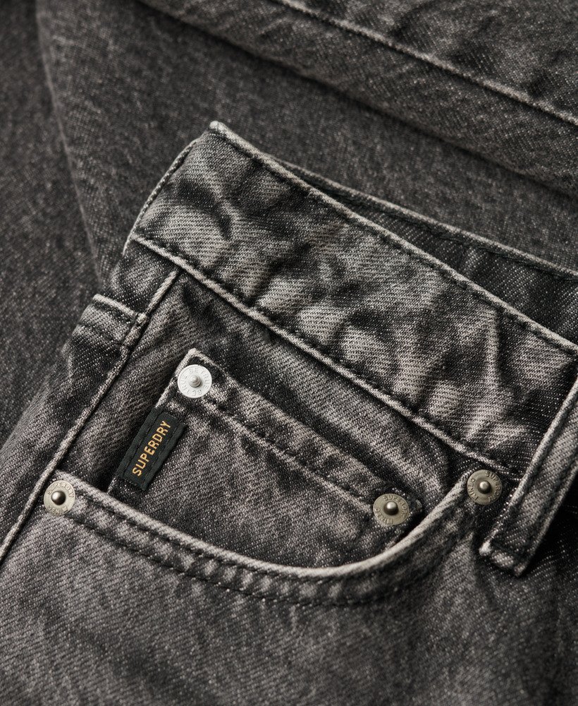 mid-rise wide leg jeans in wolcott black stone