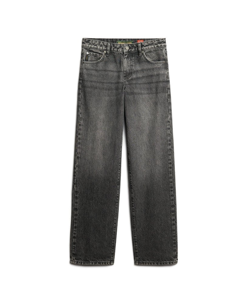 mid-rise wide leg jeans in wolcott black stone