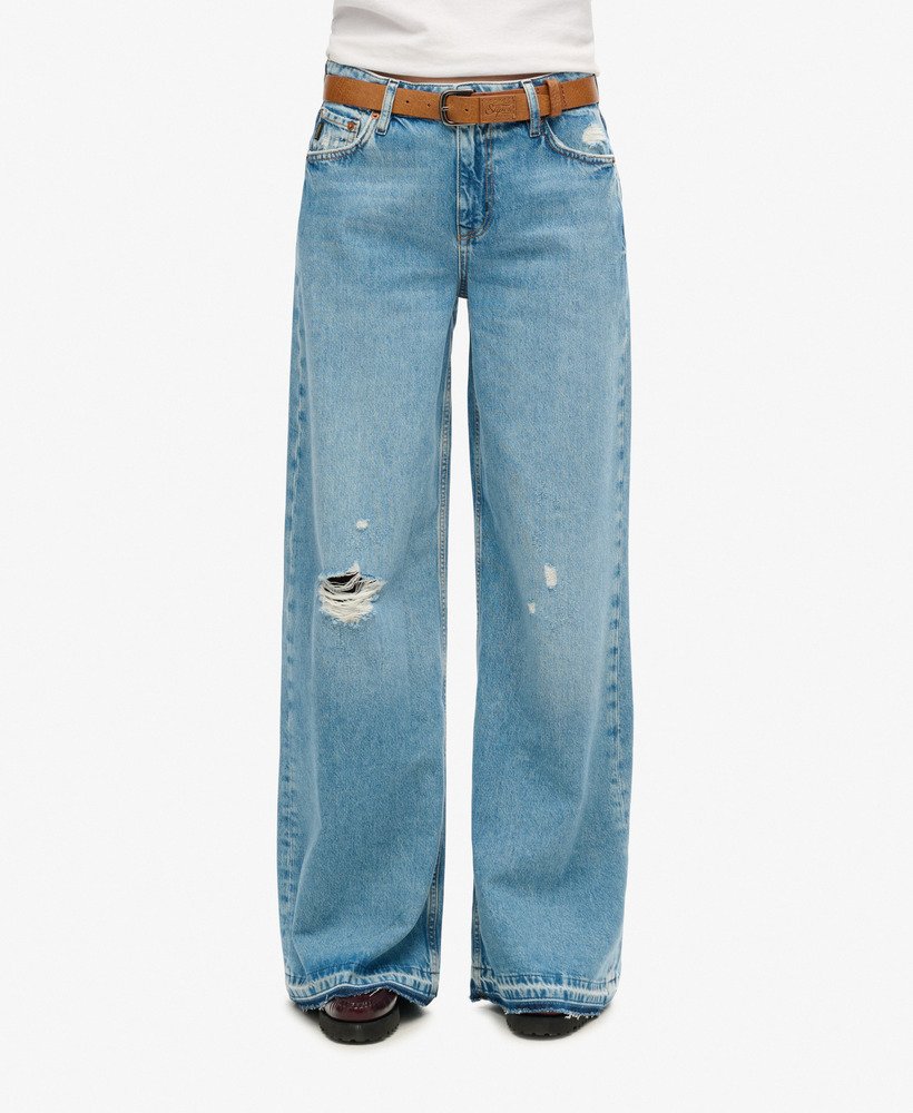 jeans met rafelige zoom en wijde pijpen in sun beach blue