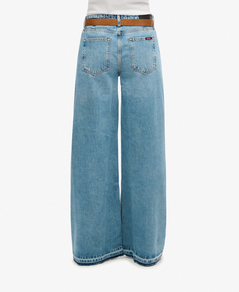 jeans met rafelige zoom en wijde pijpen in sun beach blue