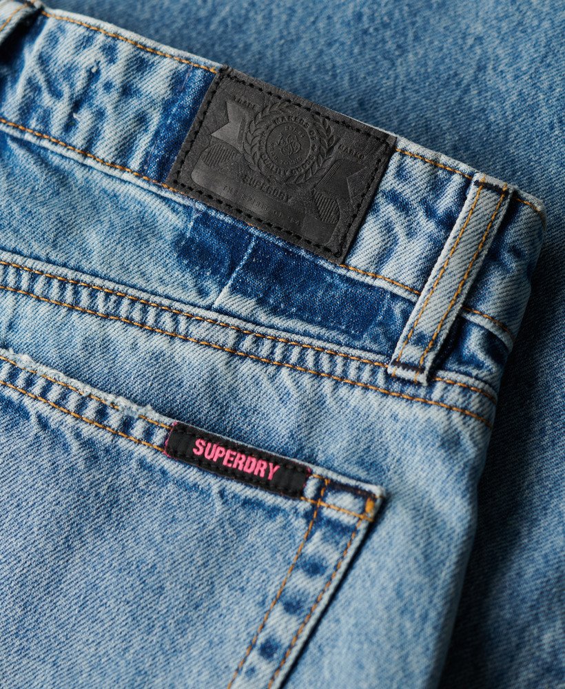 jeans met rafelige zoom en wijde pijpen in sun beach blue