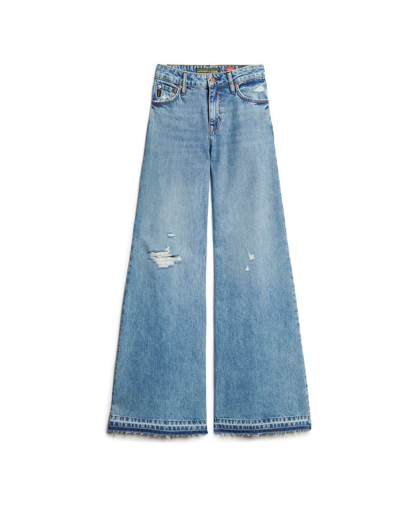 jeans met rafelige zoom en wijde pijpen in sun beach blue