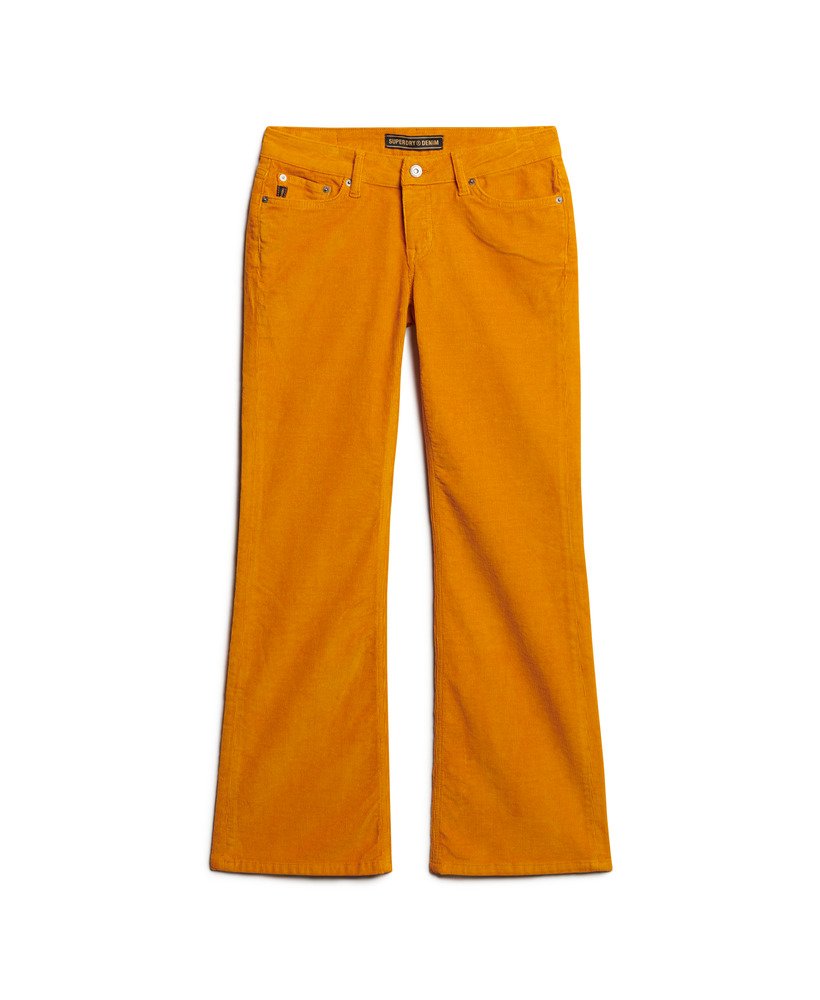 laag uitlopende corduroy jeans met tailleband in pompoenkruidbruin