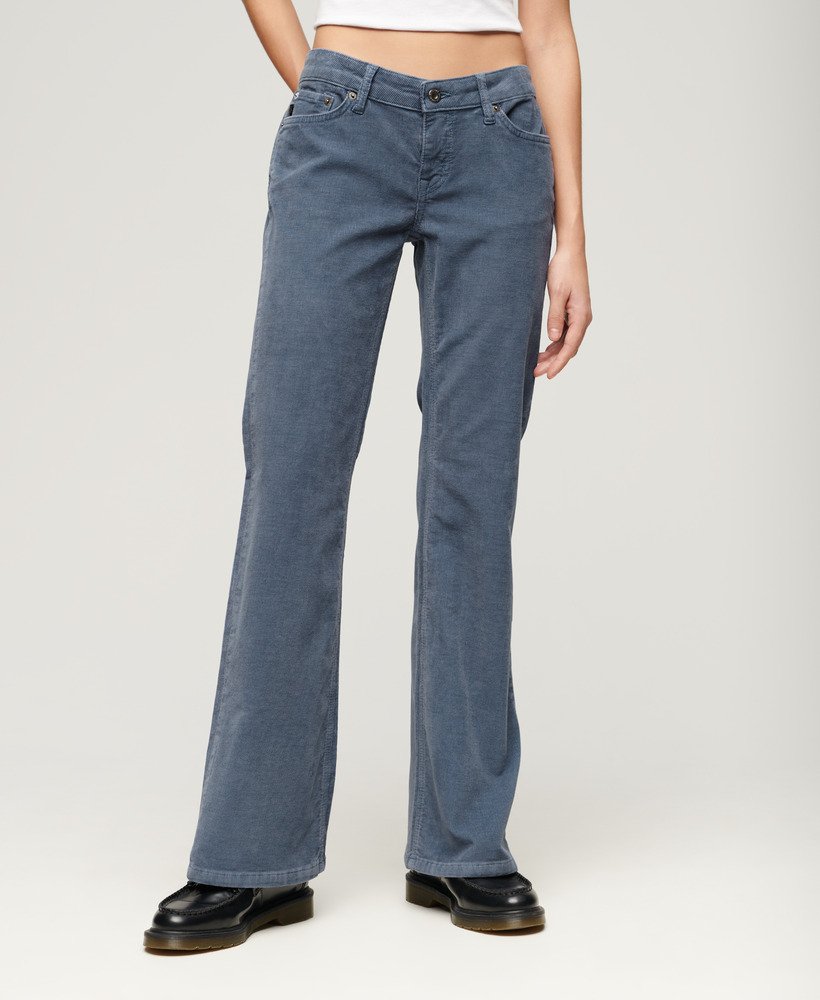 laag uitlopende corduroy jeans met tailleband in gewassen denimblauw
