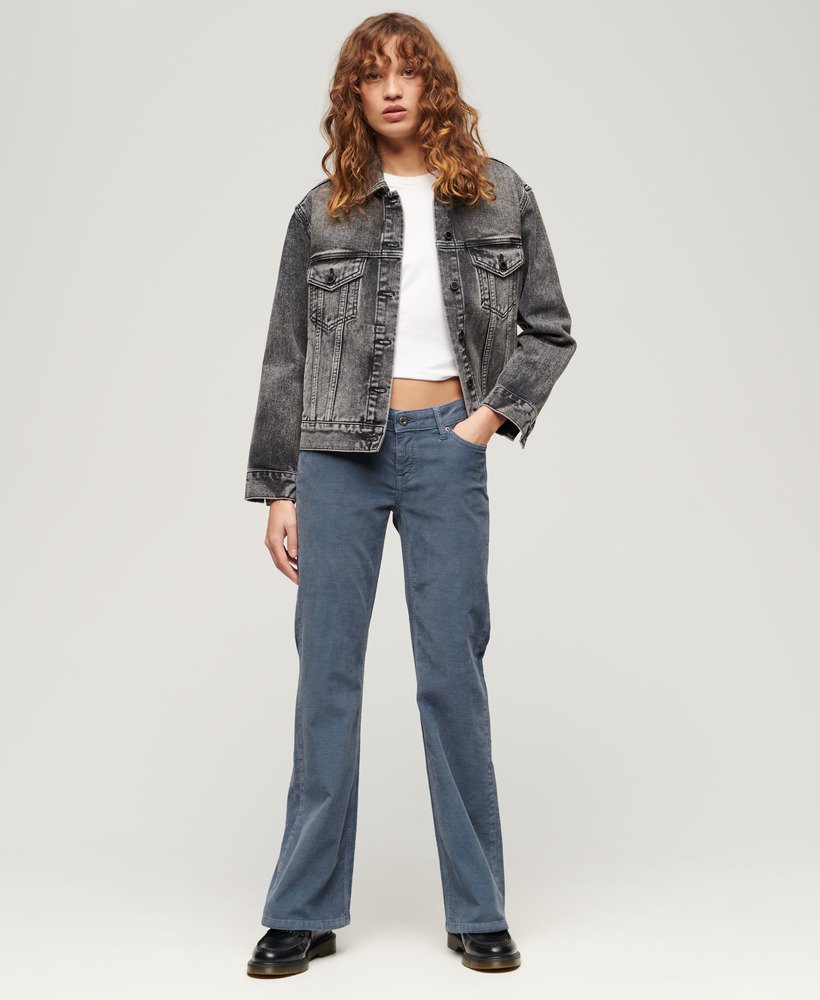 laag uitlopende corduroy jeans met tailleband in gewassen denimblauw