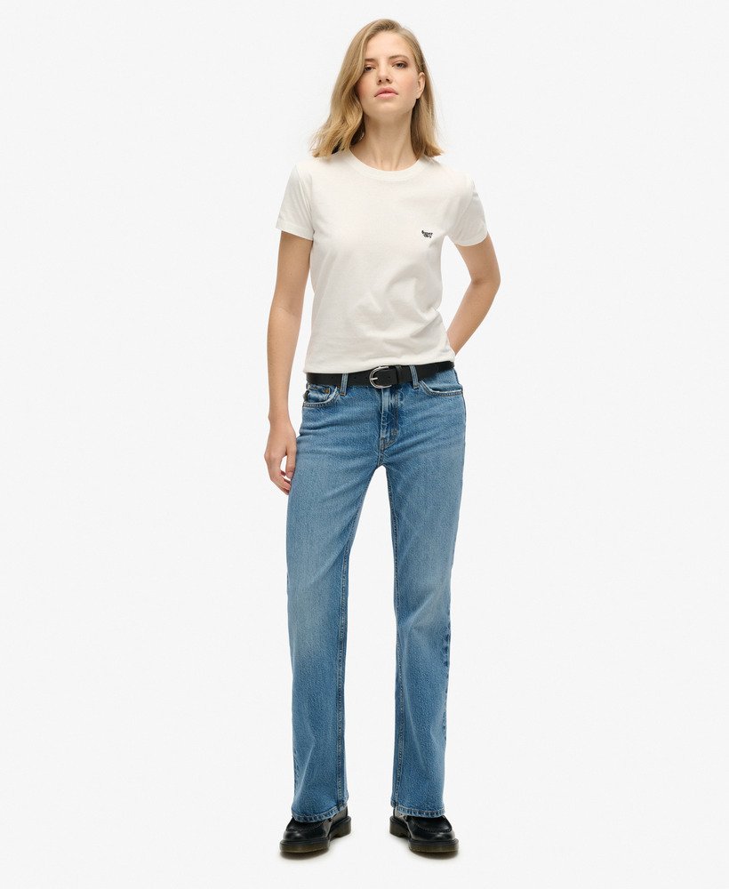 vintage mid-rise slim flare jeans in beecher mid-washed blauw.