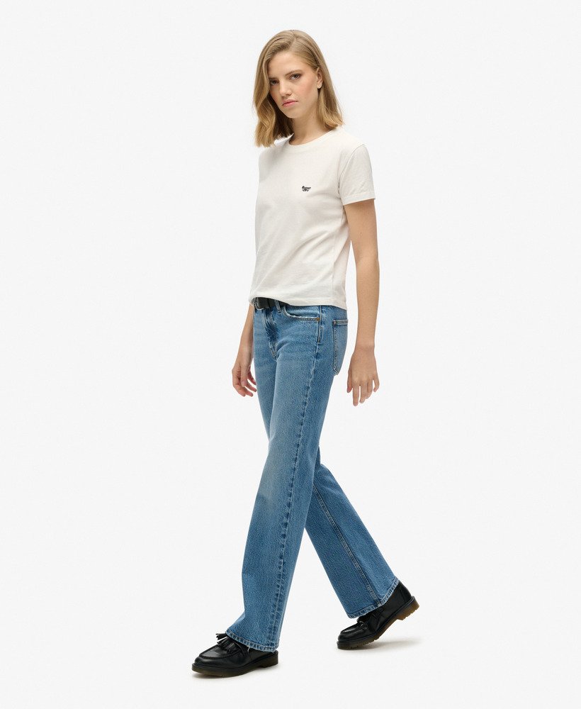 vintage mid-rise slim flare jeans in beecher mid-washed blauw.