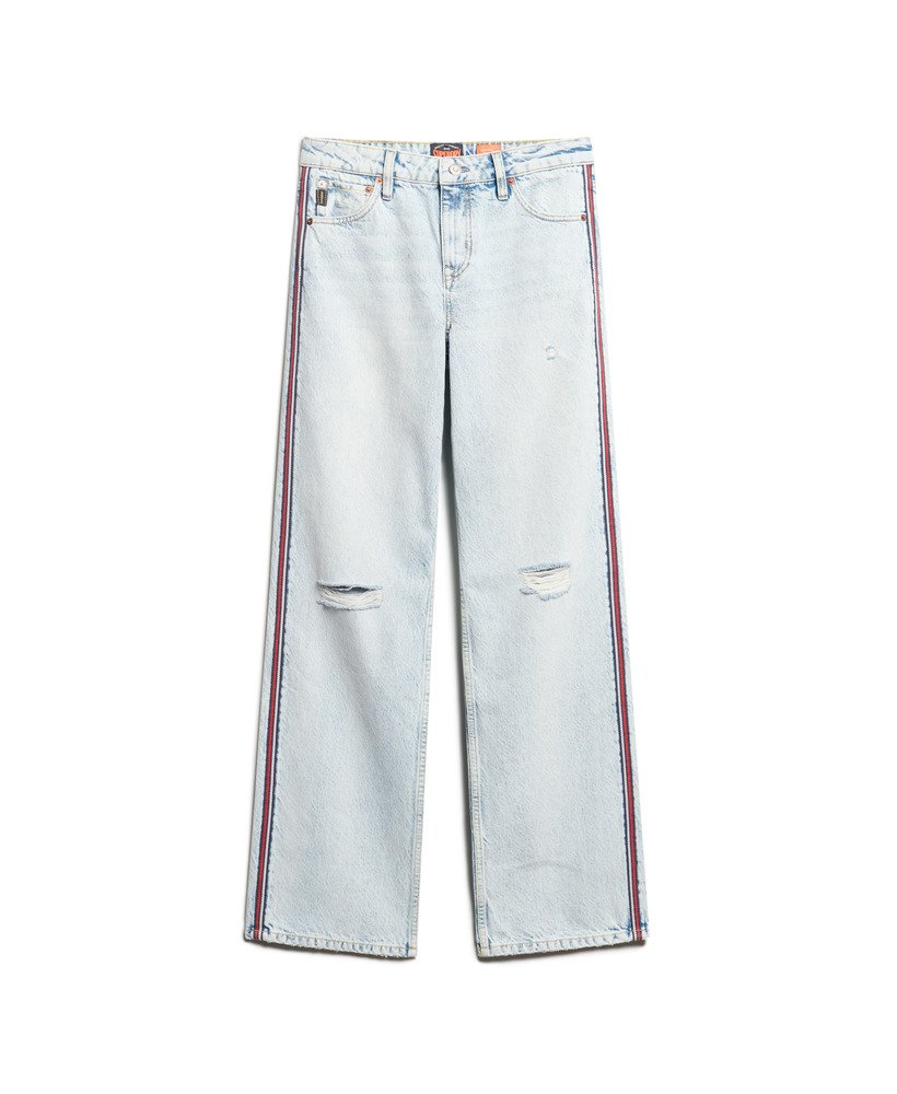 mid-rise jeans met wijde pijpen en dubbele bies in vintage lentestijl op maat gemaakt.