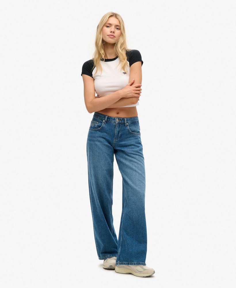 cult mid rise baggy jeans in mid blue vintage wash