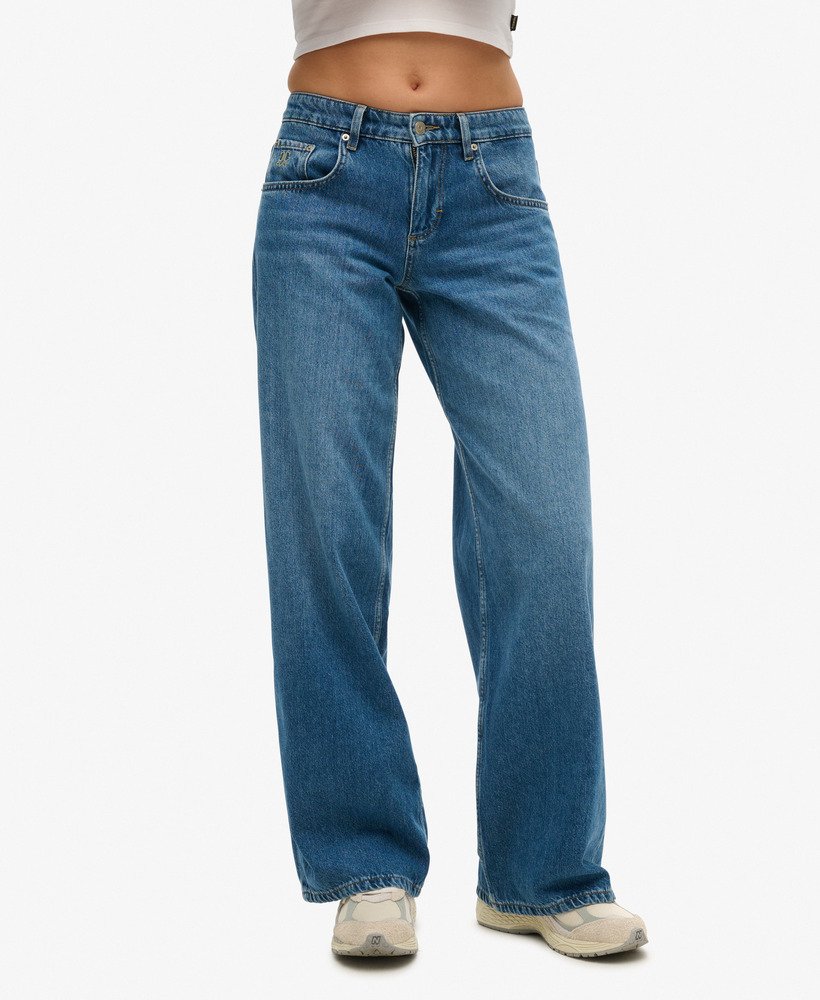 cult mid rise baggy jeans in mid blue vintage wash