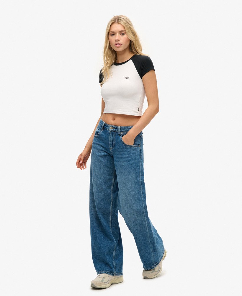 cult mid rise baggy jeans in mid blue vintage wash