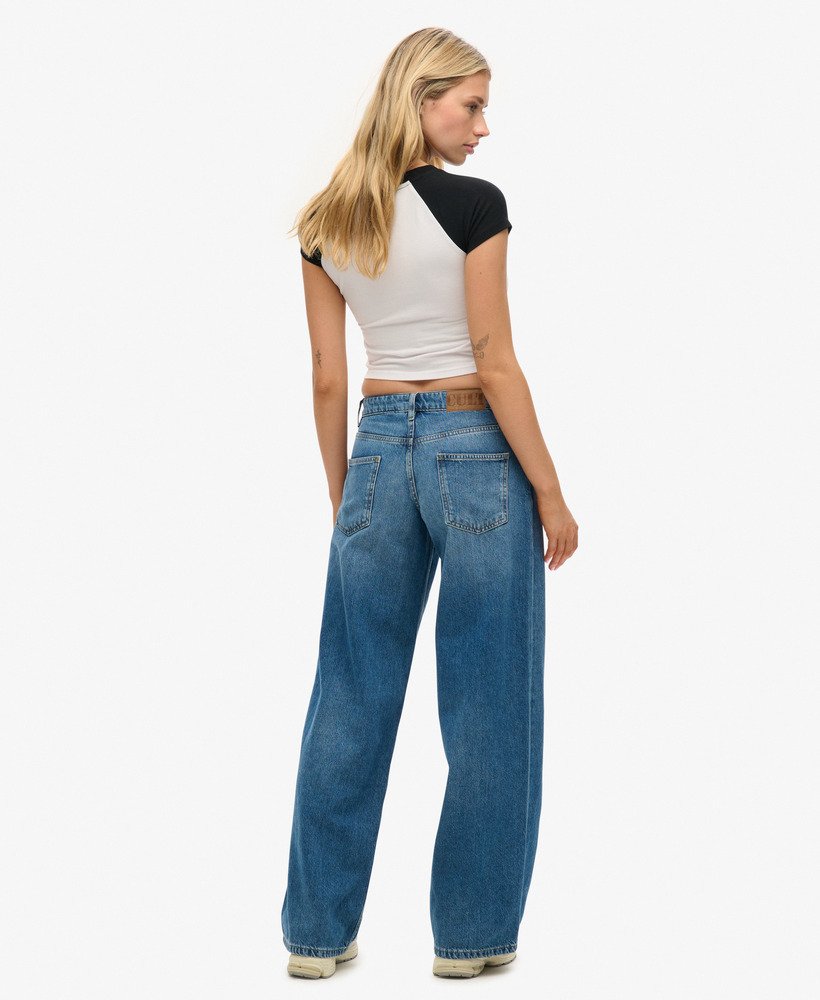 cult mid rise baggy jeans in mid blue vintage wash