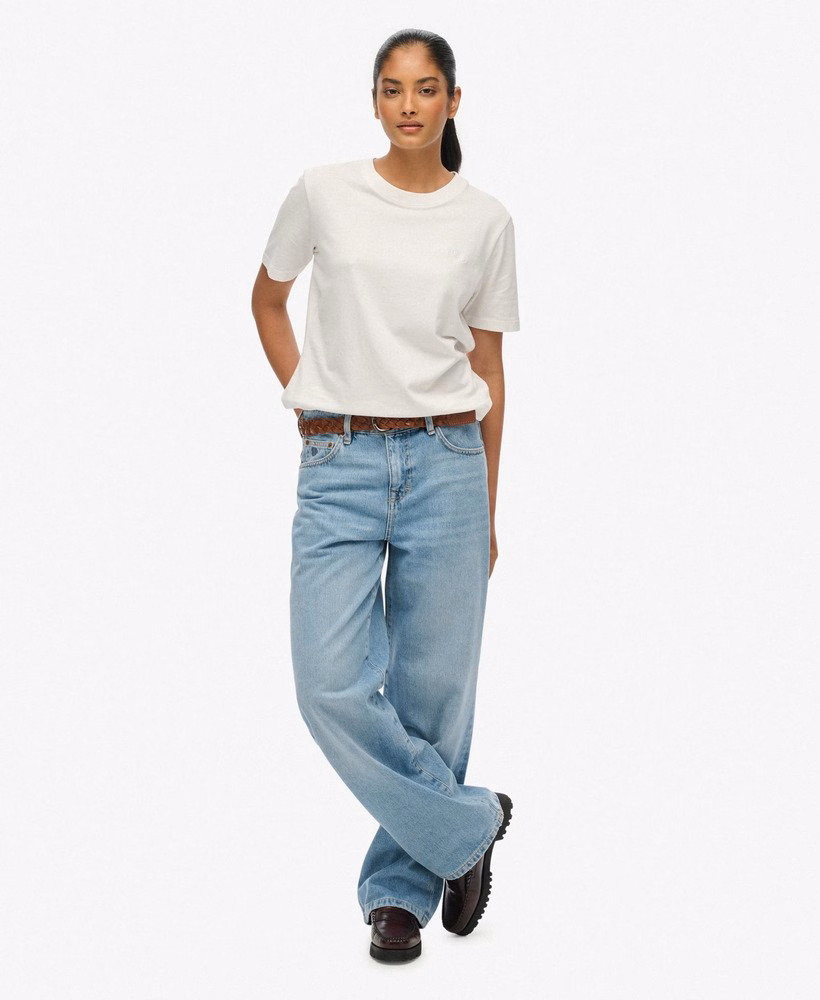 Biologische katoenen jeans met middelhoge taille en wijde pijpen