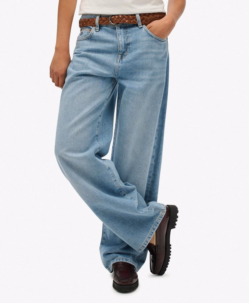 Biologische katoenen jeans met middelhoge taille en wijde pijpen