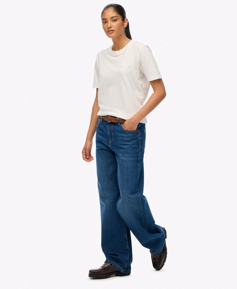 Biologische katoenen jeans met middelhoge taille en wijde pijpen