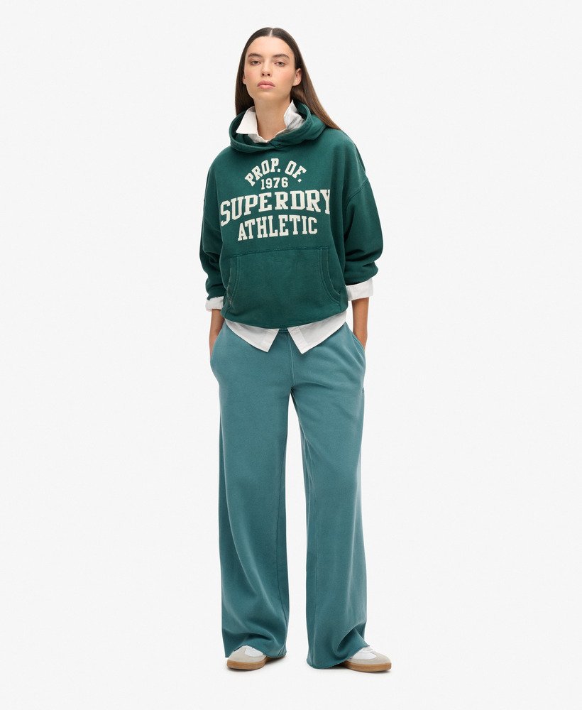 wasbare joggingbroek met wijde pijpen in hydro dark turquoise