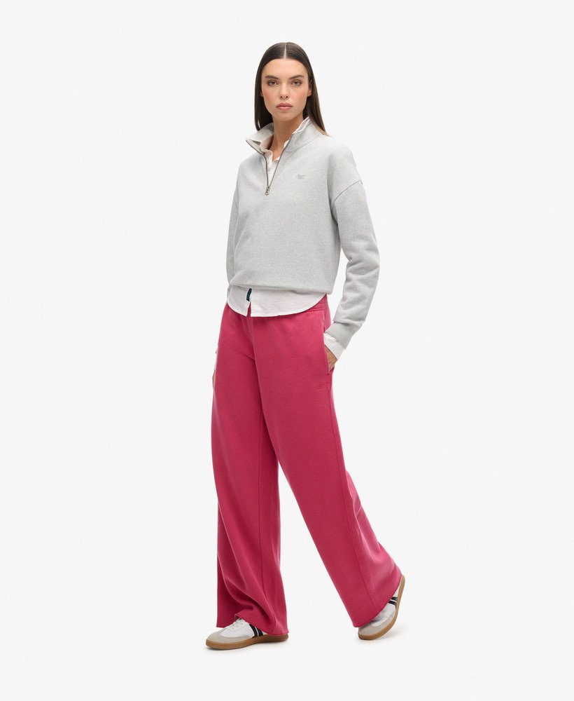 wasbare joggingbroek met wijde pijpen in bietenroze
