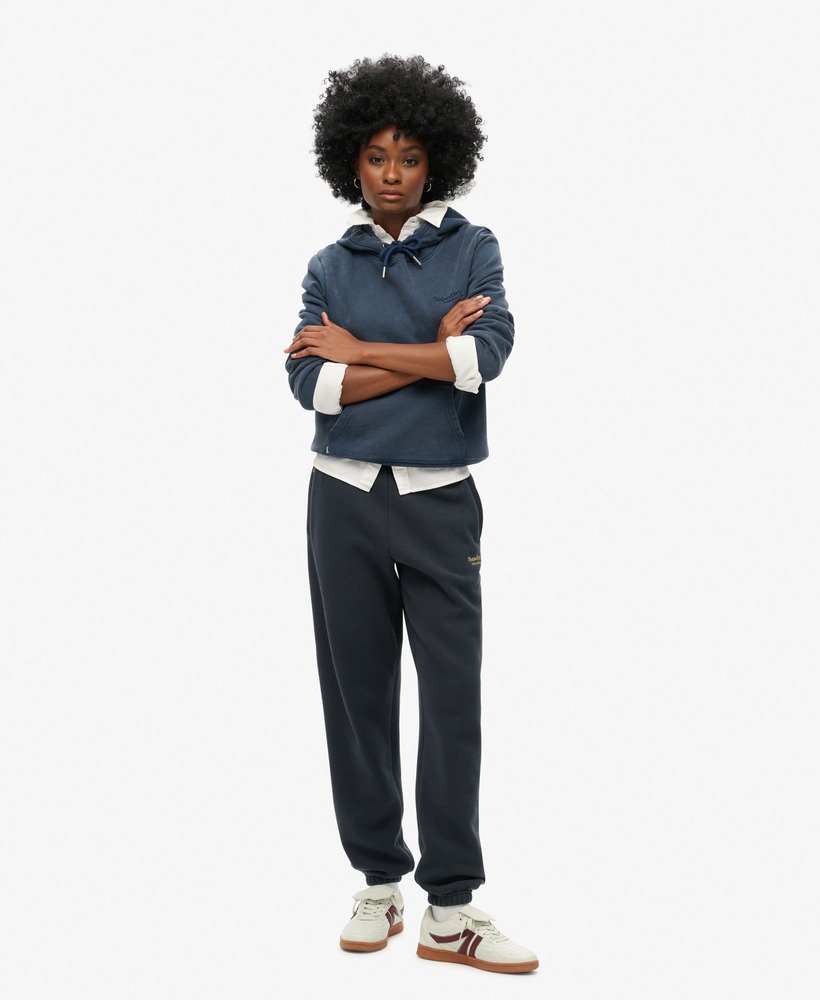essential logo joggingbroek met manchetten in een prachtige marineblauwe kleur