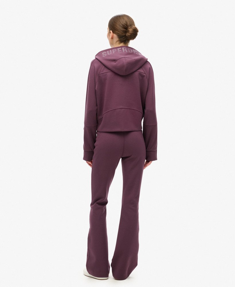 sport tech low rise flared joggers in smoky aubergine purple
