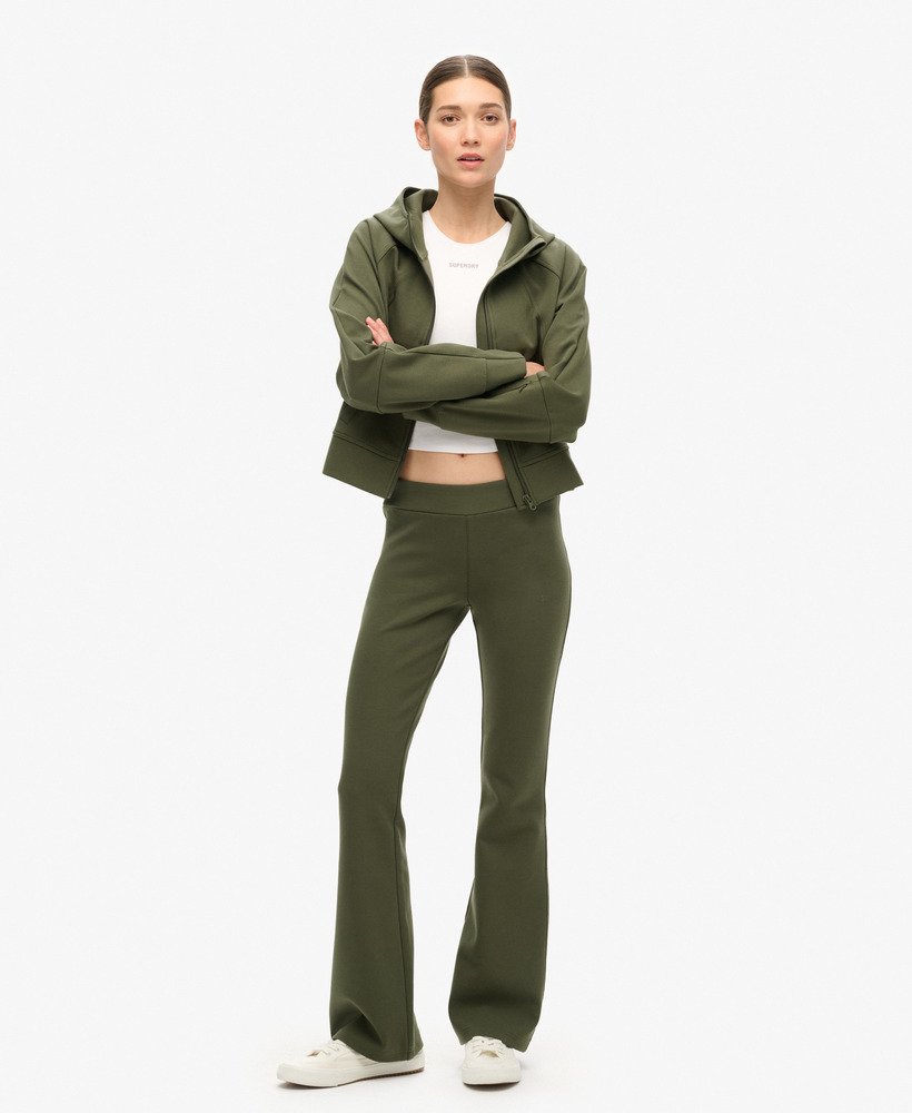 sport tech low rise flared joggers in army khaki
