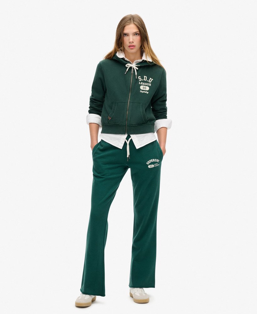 athletic essentials low rise flare joggers in dark pine green