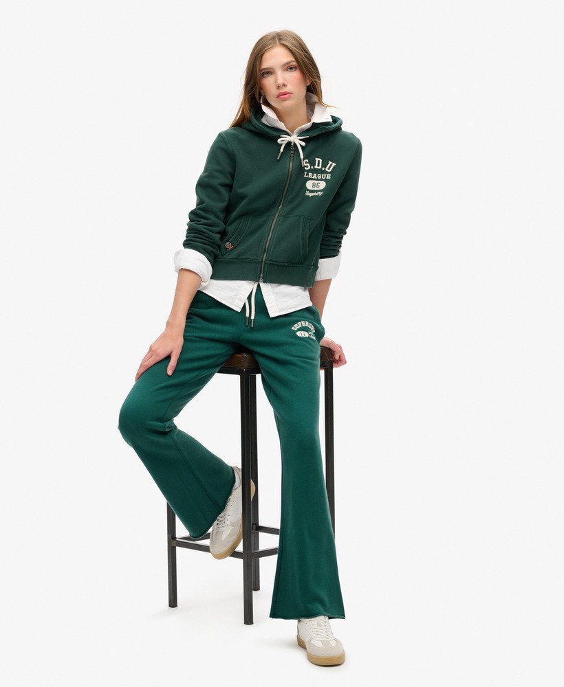 athletic essentials low rise flare joggers in dark pine green