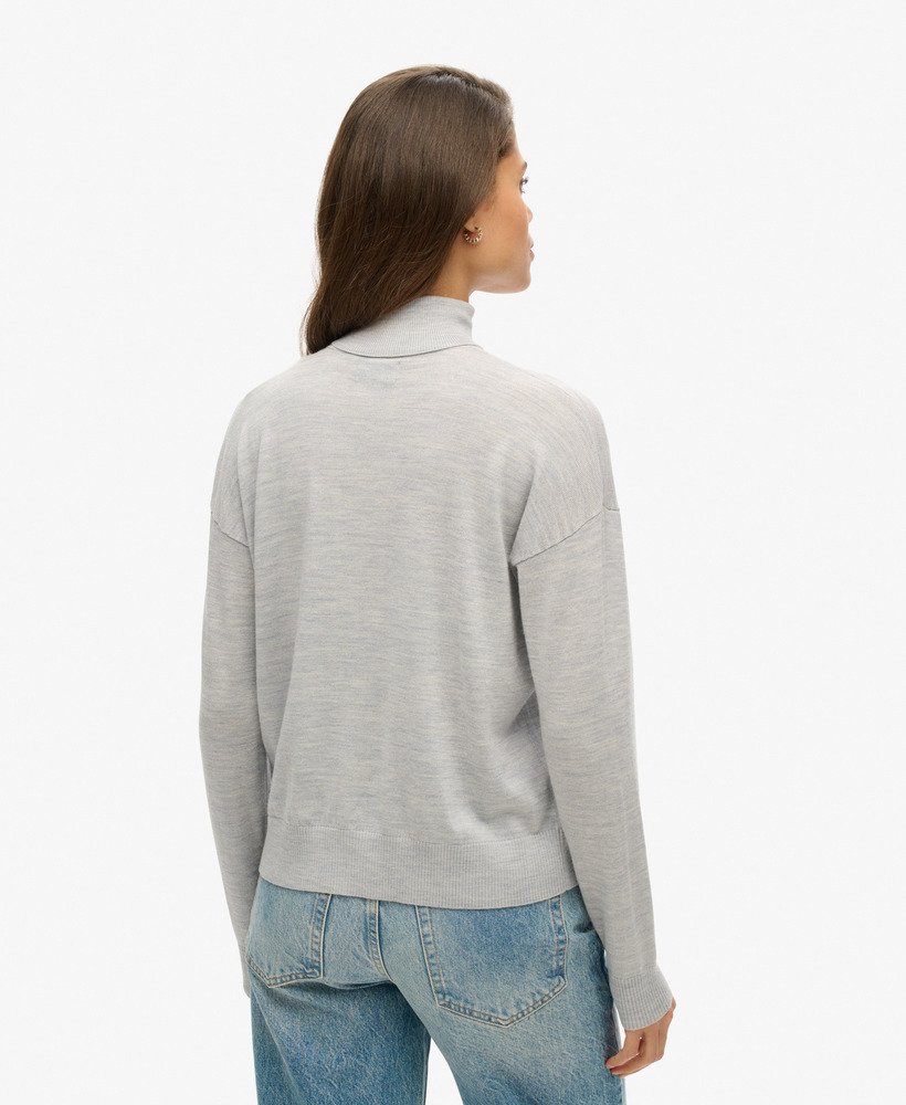merino trui met verlaagde schouders en rolkraag in mid marl