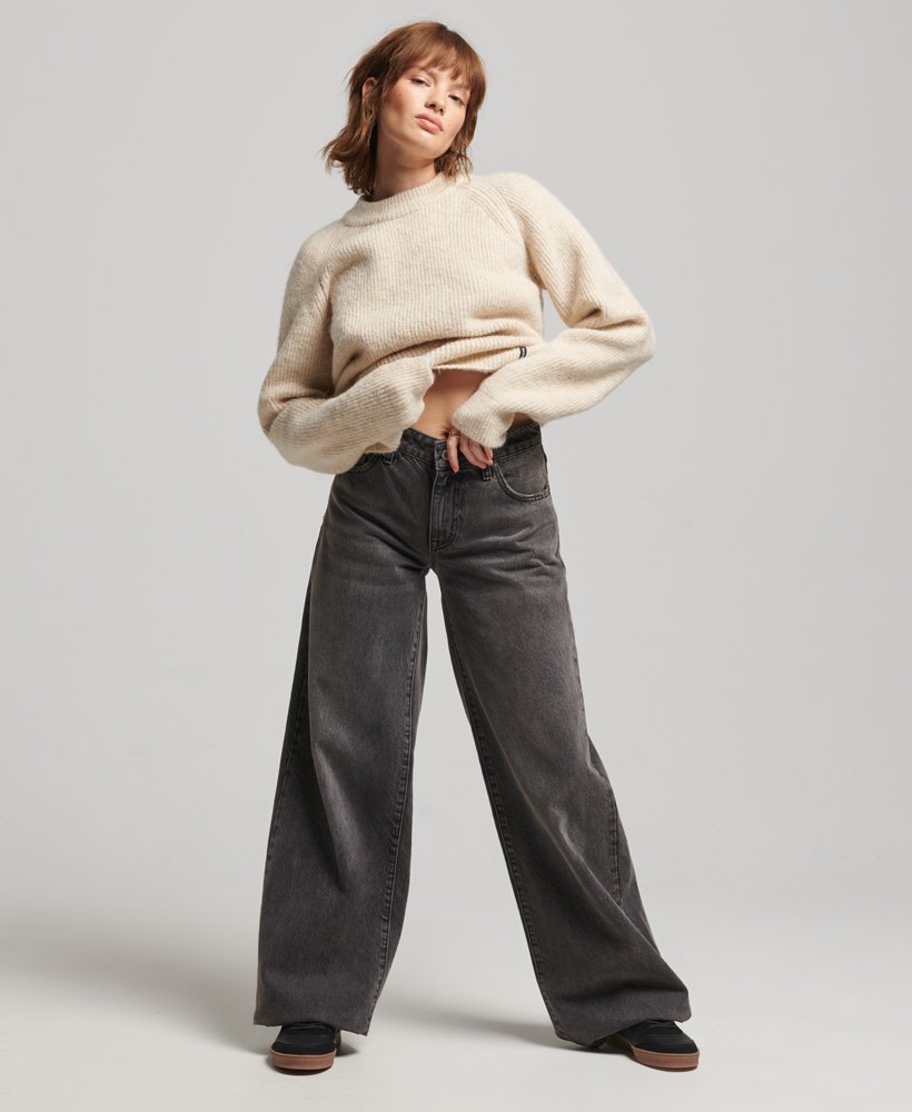 essential rib crew jumper in ecru