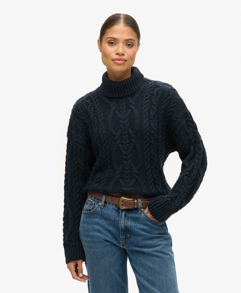 kabelgebreide coltrui in eclipse navy