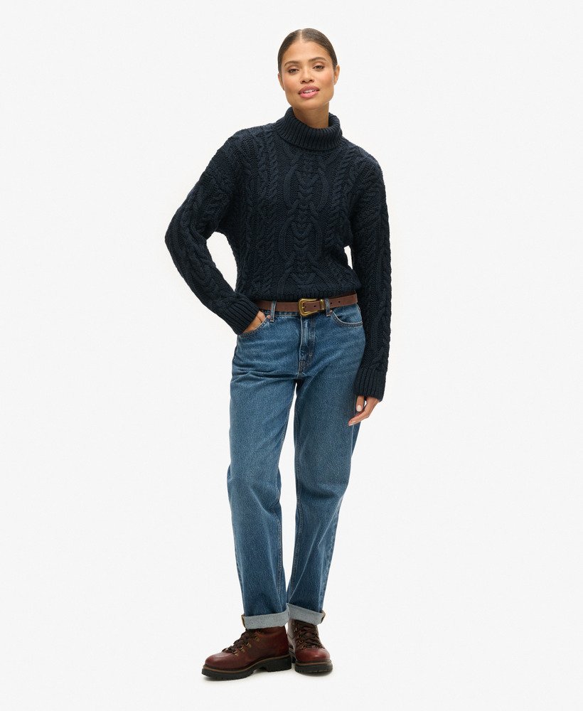 kabelgebreide coltrui in eclipse navy