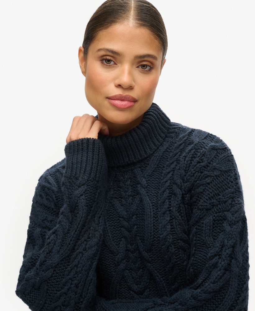 kabelgebreide coltrui in eclipse navy