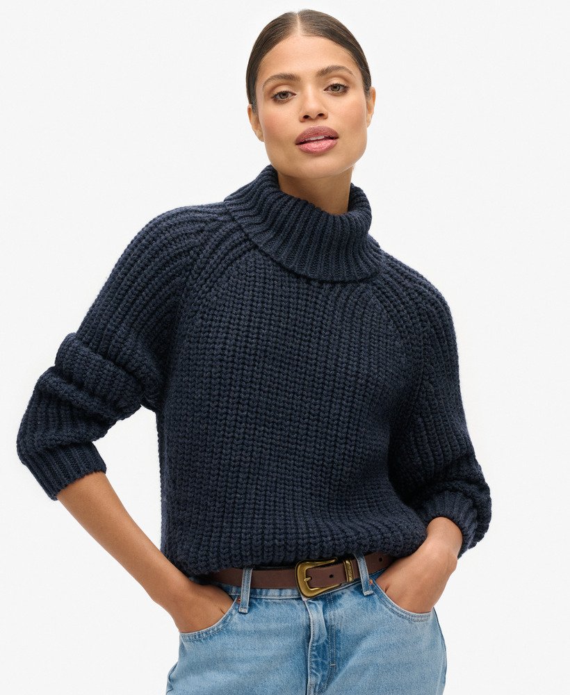 slouchy gebreide coltrui in marineblauw gemêleerd