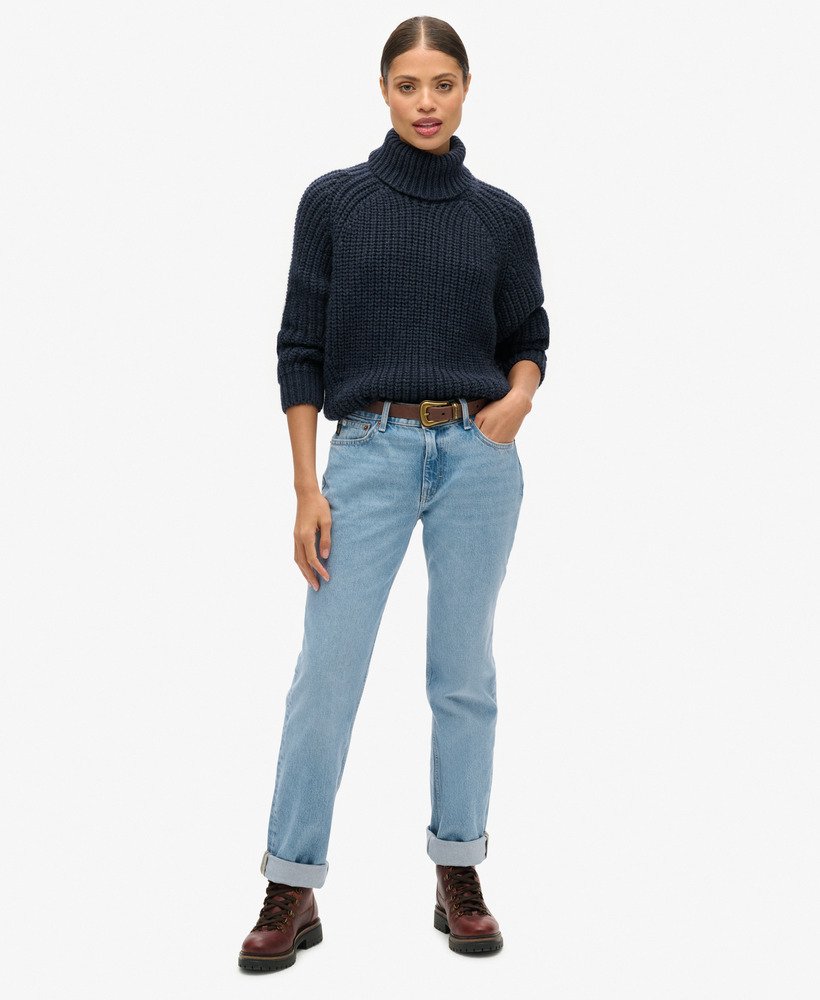 slouchy gebreide coltrui in marineblauw gemêleerd
