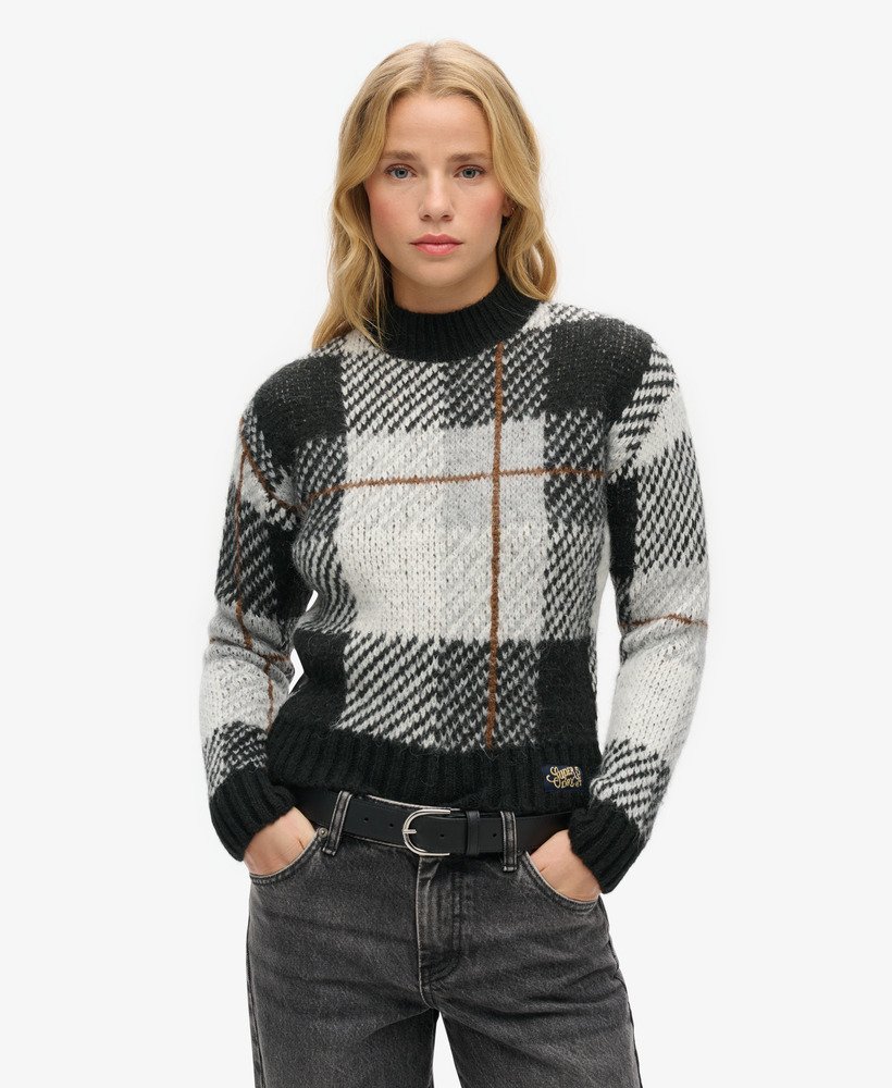 boxy gebreide trui met effen ruitpatroon