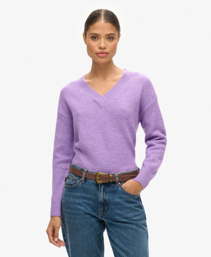 oversized v-hals trui in candy frost paars gemêleerd