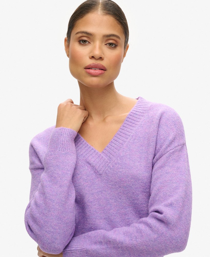 oversized v-hals trui in candy frost paars gemêleerd