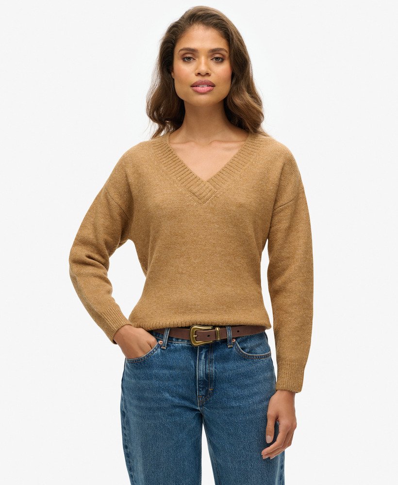 oversized v-hals trui in corps beige marl