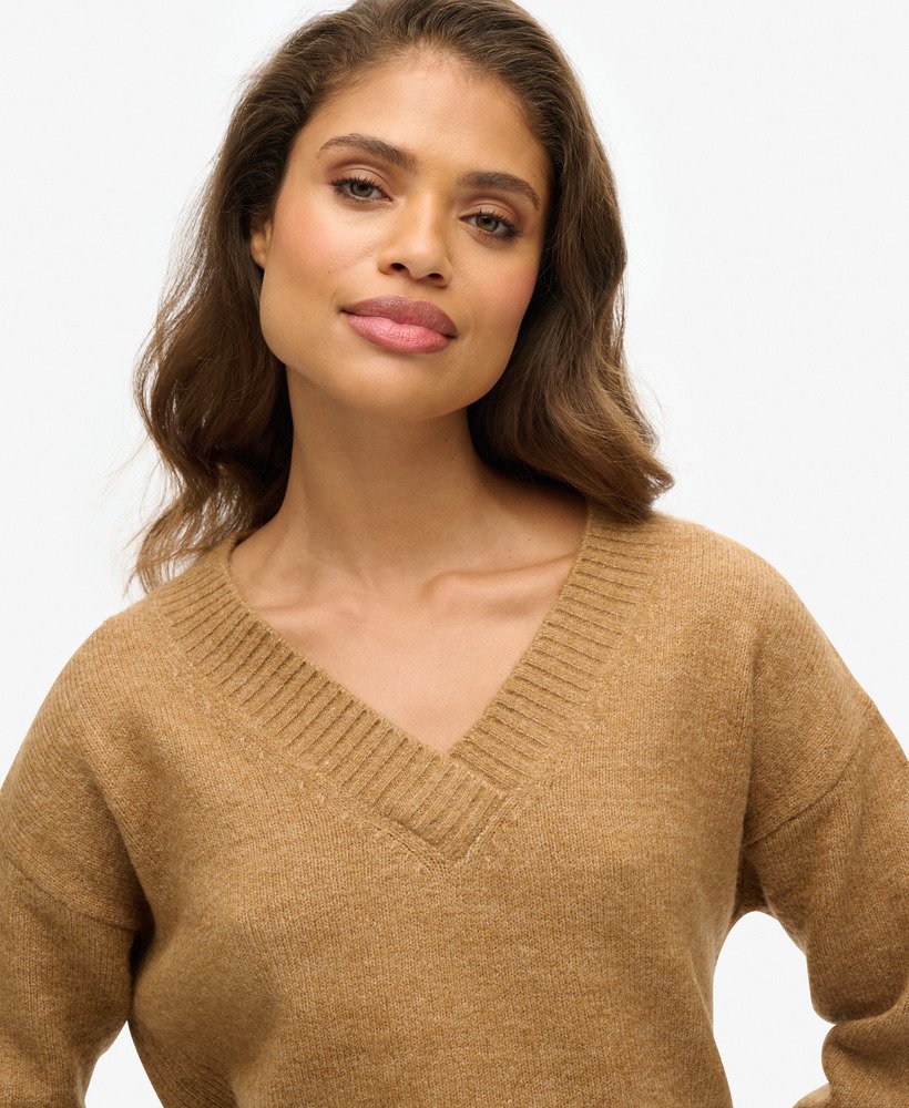 oversized v-hals trui in corps beige marl